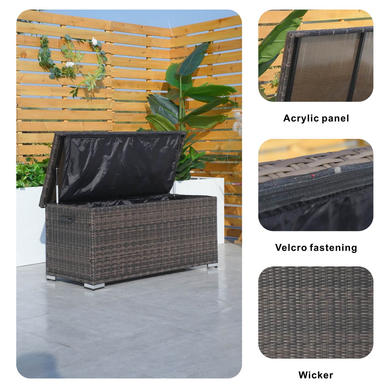 65 Gallon Capacity Outdoor Wicker Storage Box PE Wicker with Iron Frame (PA-3256S-I) - Direct Wicker