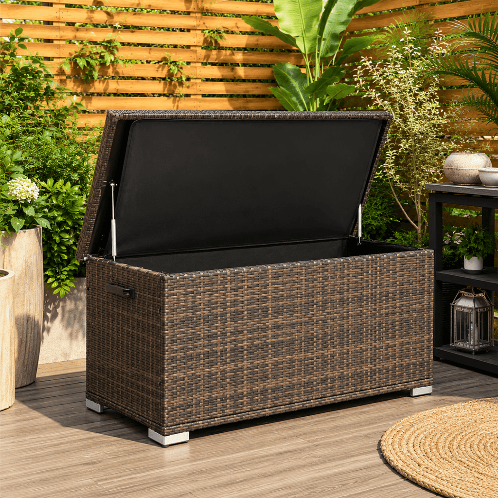 65 Gallon Capacity Outdoor Wicker Storage Box PE Wicker with Iron Frame (PA-3256S-I) - Direct Wicker