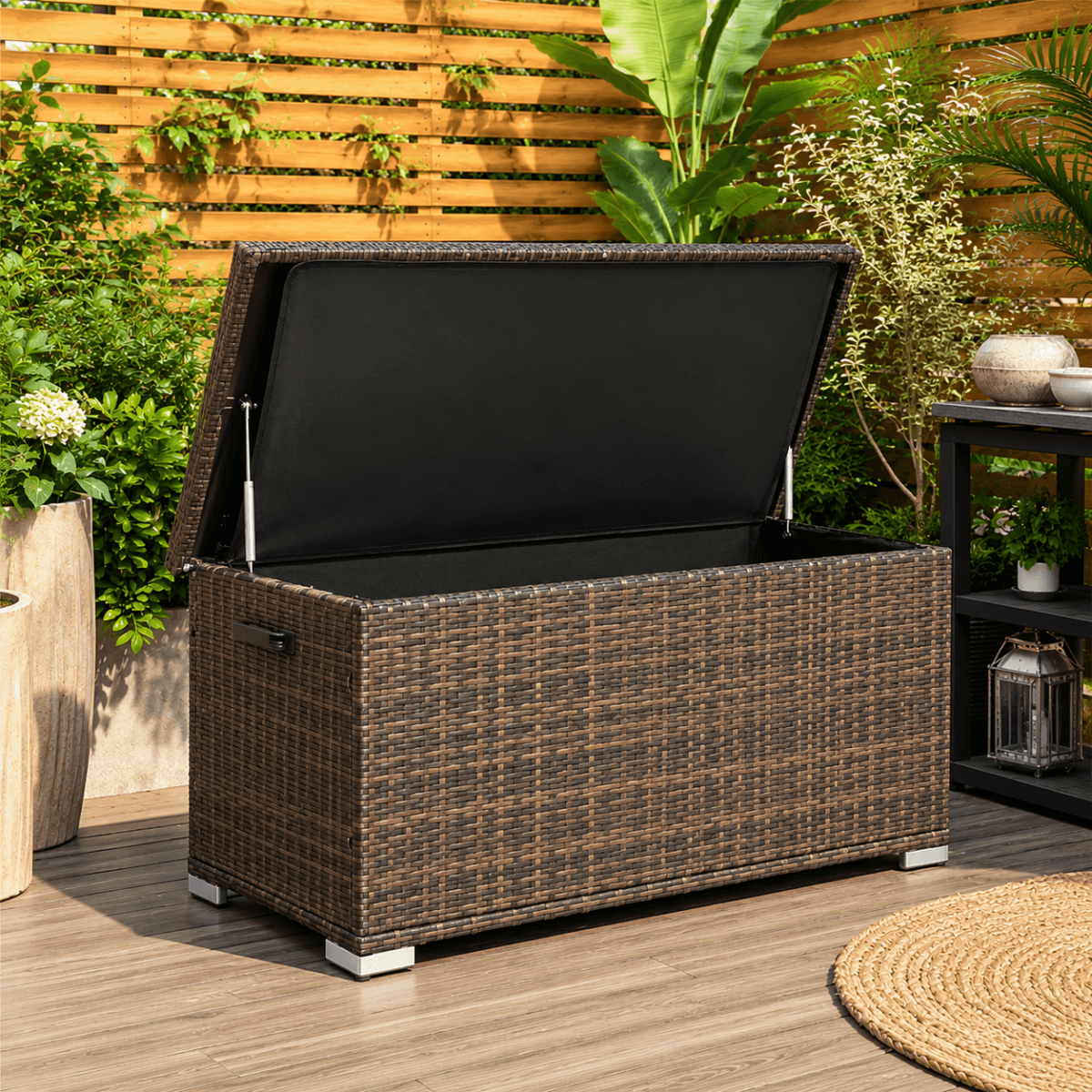 65 Gallon Capacity Outdoor Wicker Storage Box PE Wicker with Iron Frame (PA-3256S-I) - Direct Wicker
