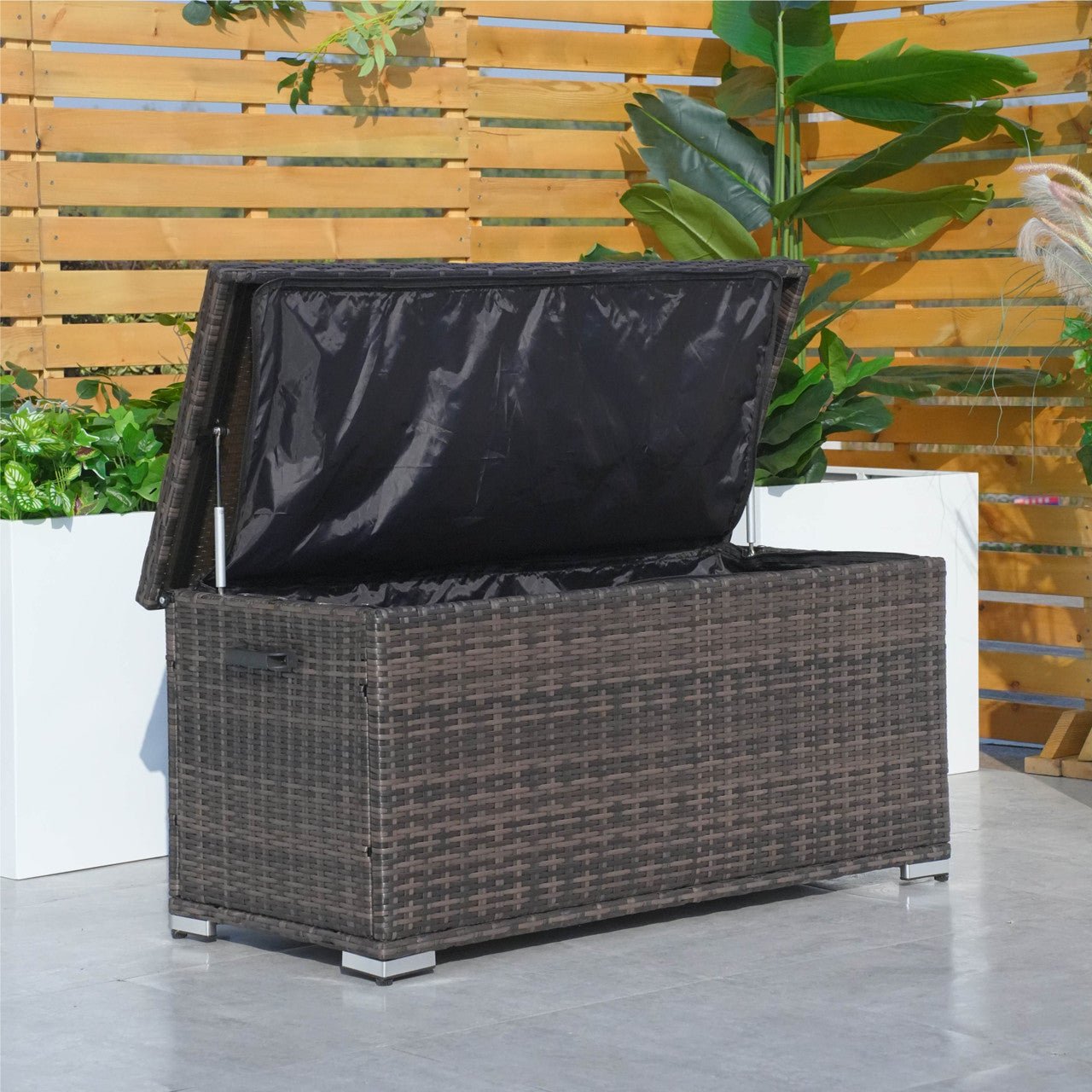 65 Gallon Capacity Outdoor Wicker Storage Box PE Wicker with Iron Frame (PA-3256S-I) - Direct Wicker