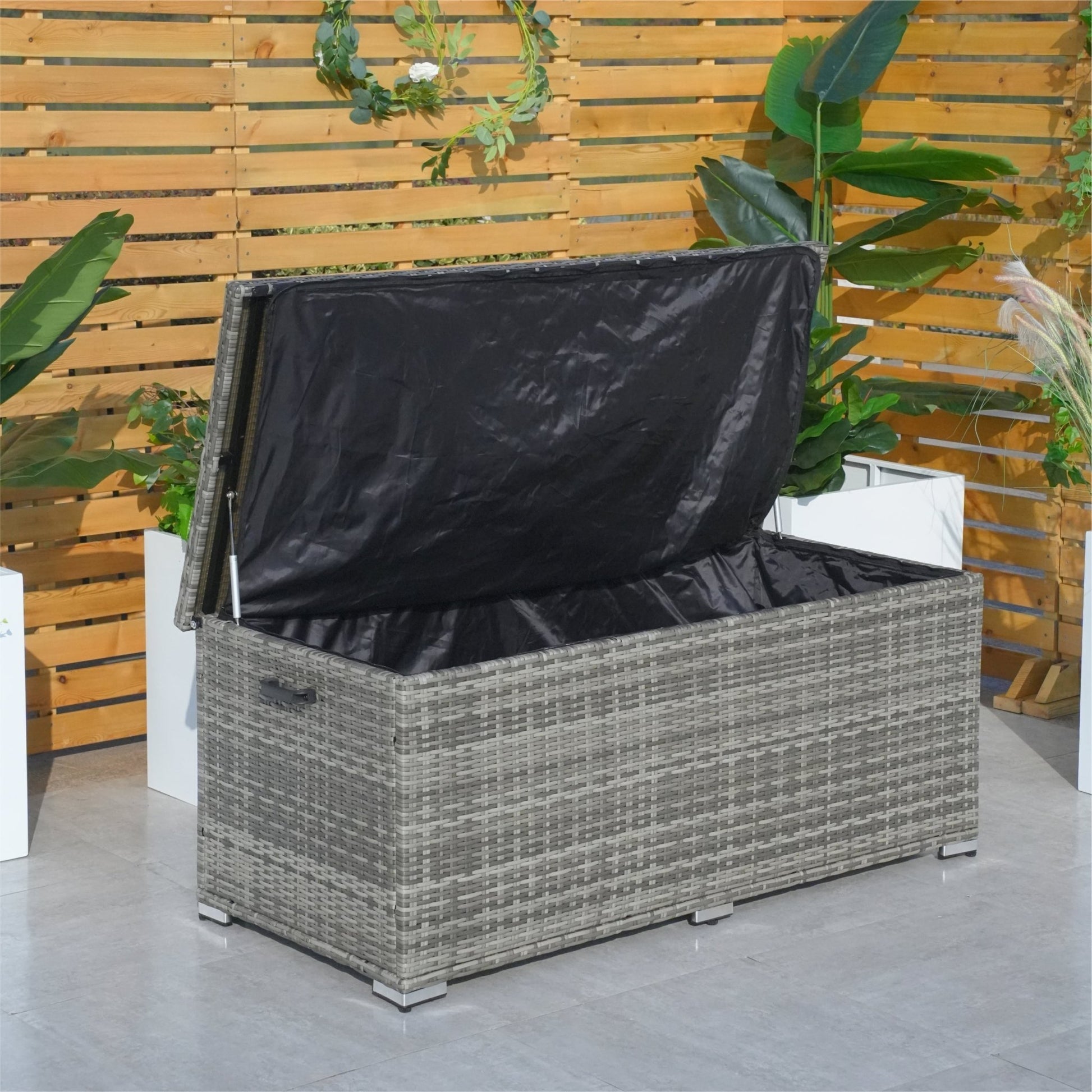 65 Gallon Capacity Outdoor Wicker Storage Box PE Wicker with Iron Frame (PA-3256S-I) - Direct Wicker