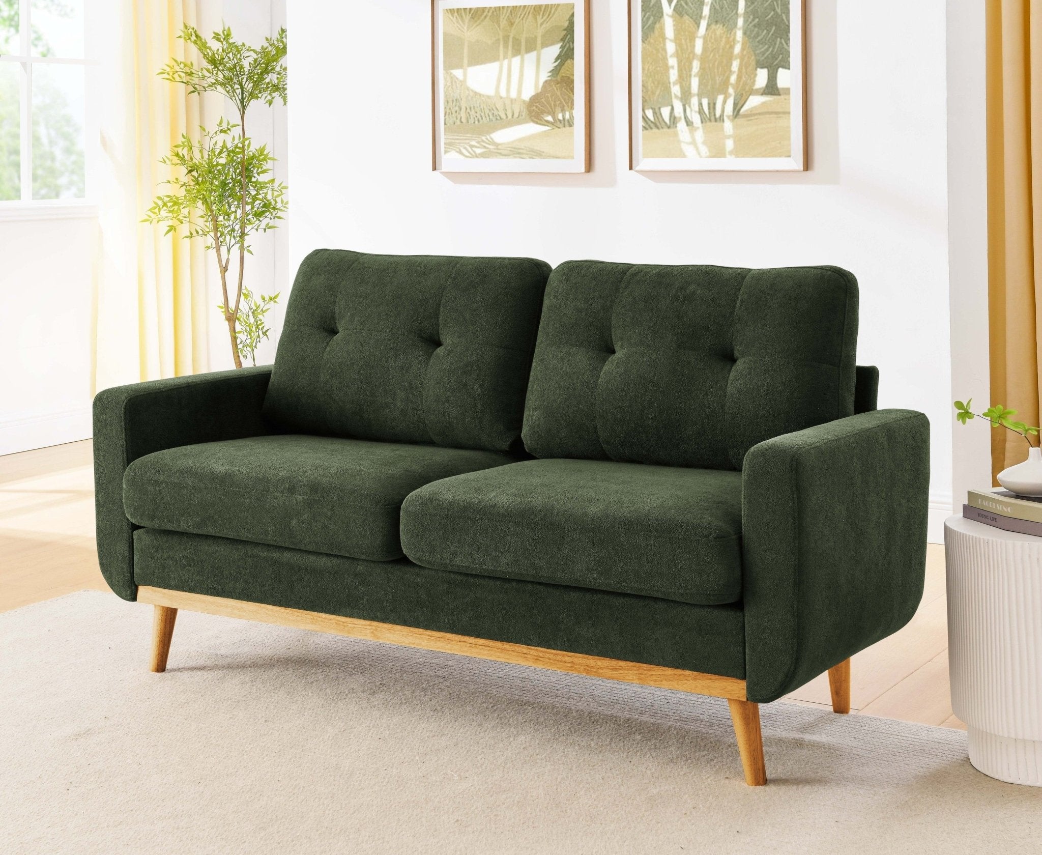 67.7" Wide Mid-Century Modern Upholstered Tufted Loveseat Sofa With Wooden Legs - Direct Wicker