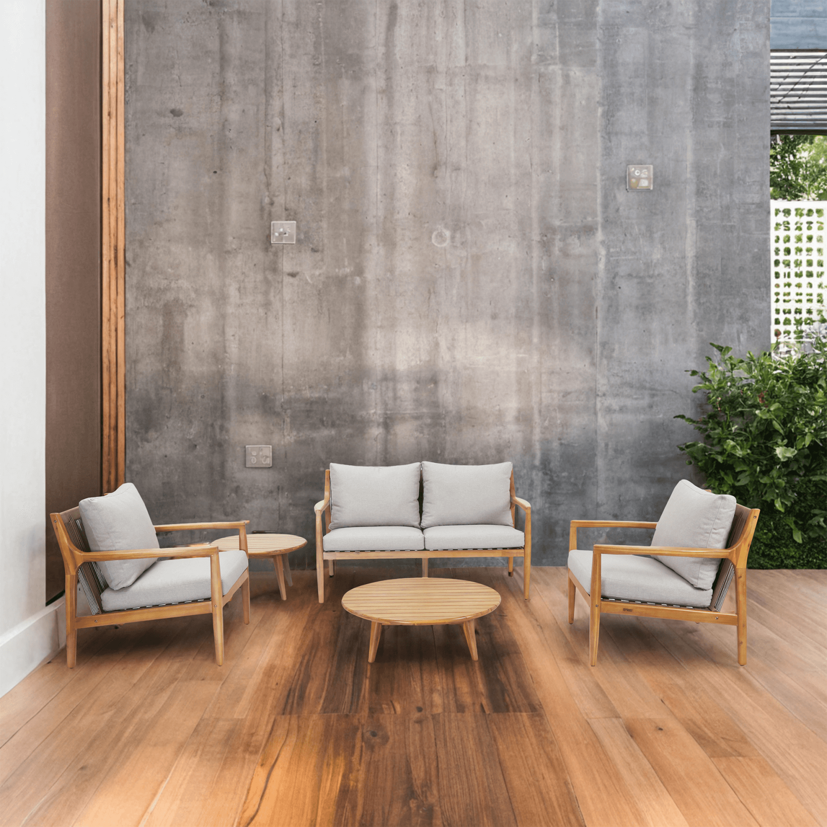 Rebel 4-Seater Wood Patio Conversation Set with Side Table (PAS-2513-2SC+SC*2+TA+ST)