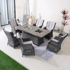 7 - Piece Aluminum PE Rattan Fire Pit Dining Set (PAC - 010+1106FI) - Direct Wicker