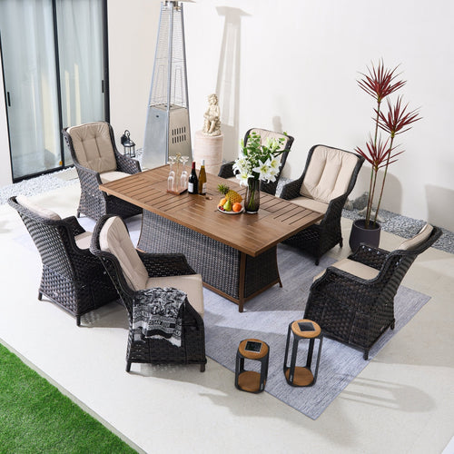 7 - Piece Aluminum PE Rattan Fire Pit Dining Set (PAC - 010+1106FI) - Direct Wicker