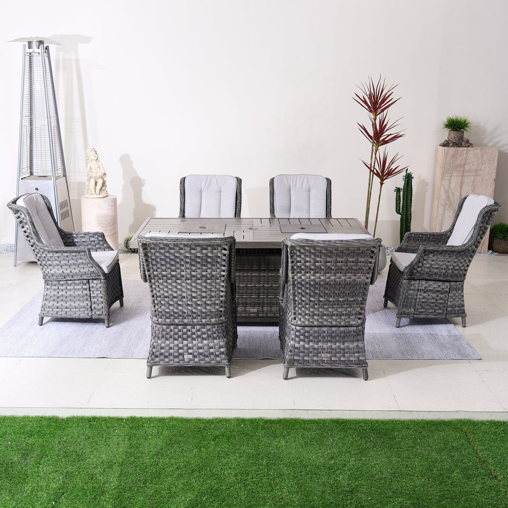 7 - Piece Aluminum PE Rattan Fire Pit Dining Set (PAC - 010+1106FI) - Direct Wicker