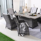 7 - Piece Aluminum PE Rattan Fire Pit Dining Set (PAC - 010+1106FI) - Direct Wicker