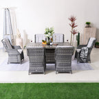 7 - Piece Aluminum PE Rattan Fire Pit Dining Set (PAC - 010+1106FI) - Direct Wicker