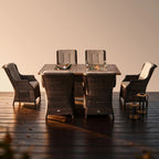 7-Piece Aluminum PE Rattan Fire Pit Dining Set (PAG-1106FI+010) - Direct Wicker