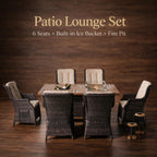 7-Piece Aluminum PE Rattan Fire Pit Dining Set (PAG-1106FI+010) - Direct Wicker