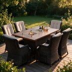 7-Piece Aluminum PE Rattan Fire Pit Dining Set (PAG-1106FI+010) - Direct Wicker