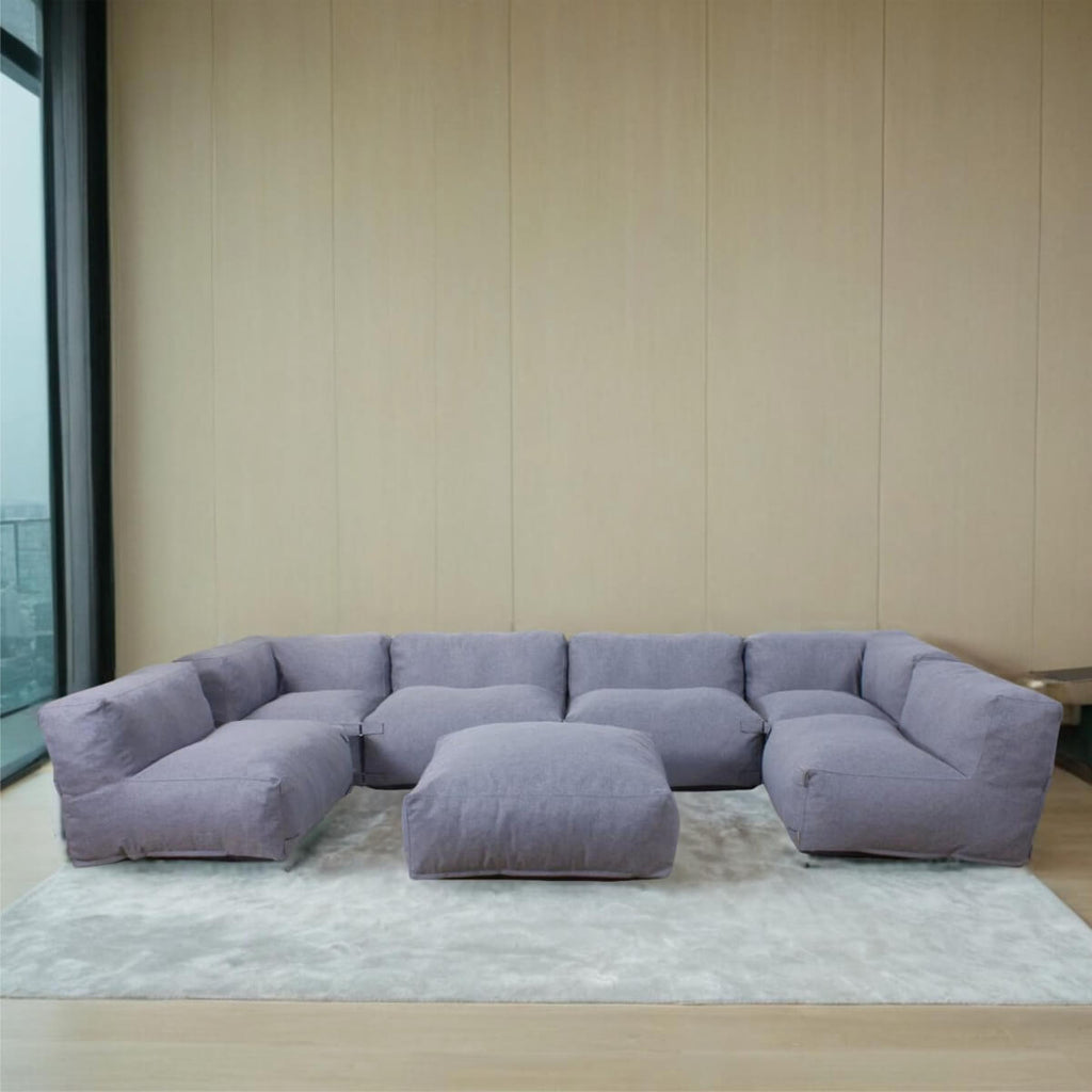 7-Piece Lavender Grey Modular Lazy Sofa Set – Indoor & Outdoor Compressible Sectional with Removable Washable Covers (PAS-2468-SET) - Direct Wicker