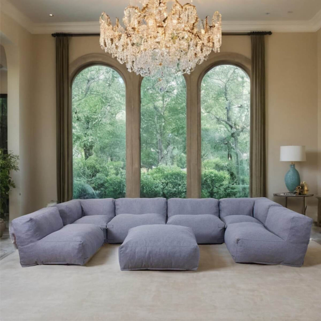 7-Piece Lavender Grey Modular Lazy Sofa Set – Indoor & Outdoor Compressible Sectional with Removable Washable Covers (PAS-2468-SET) - Direct Wicker