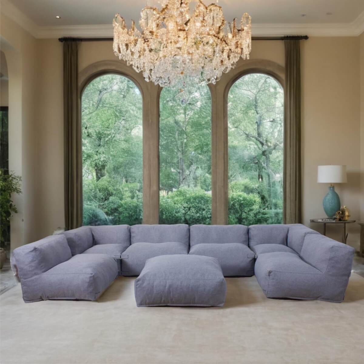 7-Piece Lavender Grey Modular Lazy Sofa Set – Indoor & Outdoor Compressible Sectional with Removable Washable Covers (PAS-2468-SET) - Direct Wicker