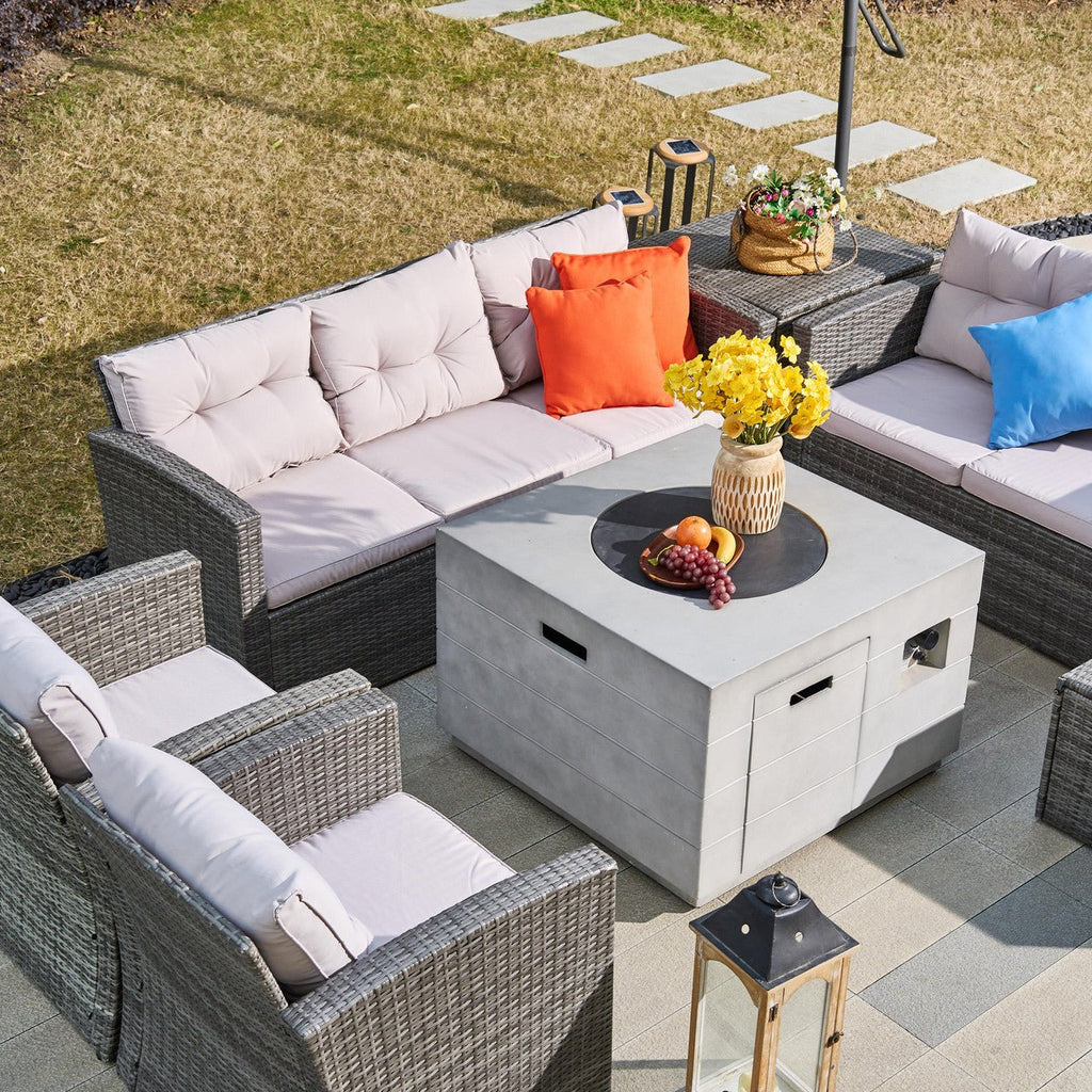 7 - Piece Outdoor Fire Pit Sofa Set with Hand - Woven Rattan (PAS - 1503 - GR+2140) - Direct Wicker