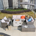 7 - Piece Outdoor Fire Pit Sofa Set with Hand - Woven Rattan (PAS - 1503 - GR+2140) - Direct Wicker