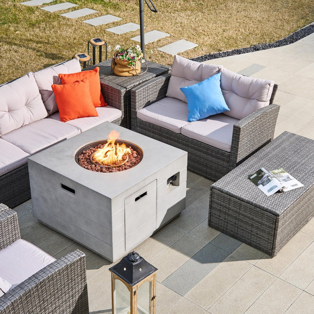 7 - Piece Outdoor Fire Pit Sofa Set with Hand - Woven Rattan (PAS - 1503 - GR+2140) - Direct Wicker