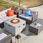 7 - Piece Outdoor Fire Pit Sofa Set with Hand - Woven Rattan (PAS - 1503 - GR+2140) - Direct Wicker