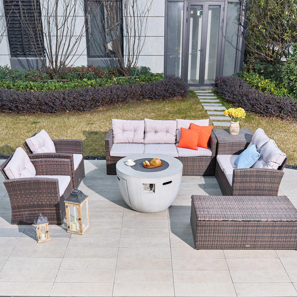 7 - Piece Outdoor Fire Pit Table Sofa Set (PAS - 1503+2160) - Direct Wicker