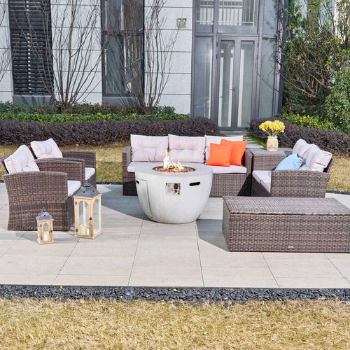 7 - Piece Outdoor Fire Pit Table Sofa Set (PAS - 1503+2160) - Direct Wicker