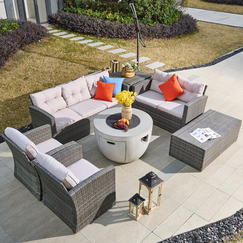 7 - Piece Outdoor Fire Pit Table Sofa Set (PAS - 1503+2160) - Direct Wicker