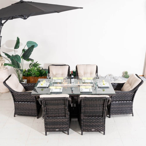 7-Piece Outdoor Patio Fire Pit Dining Set with Aluminum Frame & PE Wicker (PAG-1106R+012) - Direct Wicker