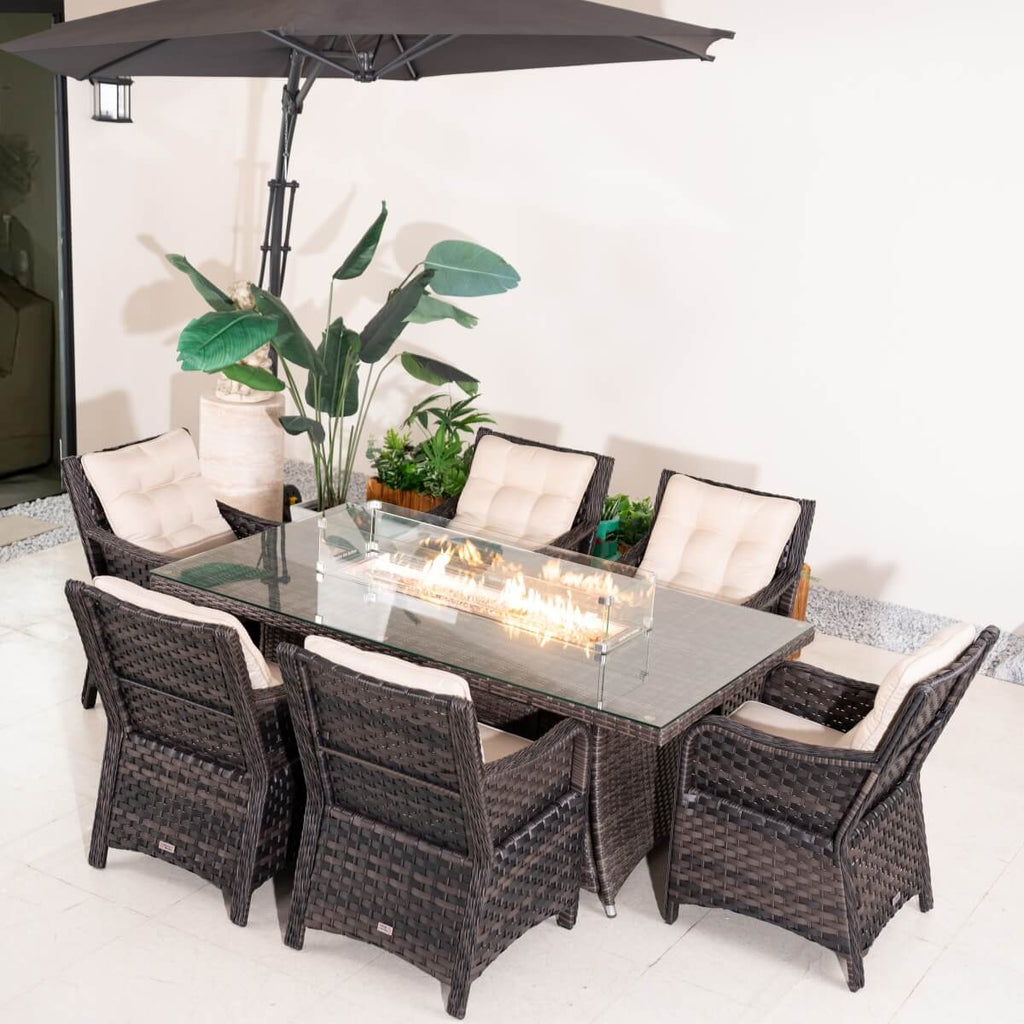 7-Piece Premium Outdoor Fire Pit Dining Set with Aluminum Frame & PE Wicker (PAG-1106R+013) - Direct Wicker