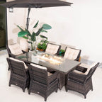 7-Piece Premium Outdoor Fire Pit Dining Set with Aluminum Frame & PE Wicker (PAG-1106R+013) - Direct Wicker