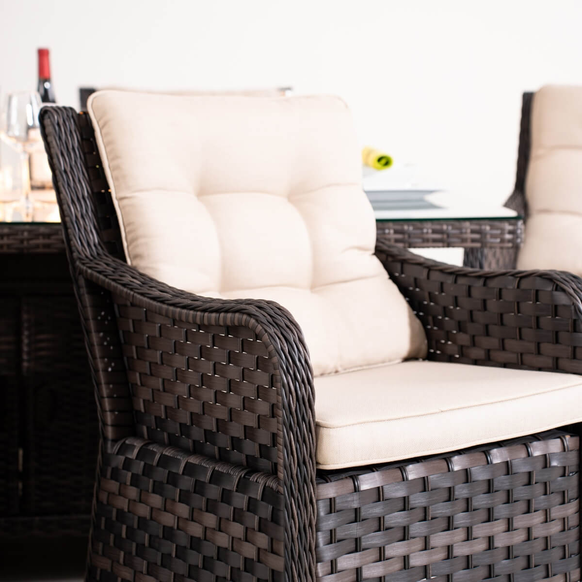 7-Piece Premium Outdoor Fire Pit Dining Set with Aluminum Frame & PE Wicker (PAG-1106R+013) - Direct Wicker