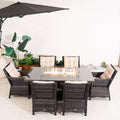 7-Piece Premium Outdoor Fire Pit Dining Set with Aluminum Frame & PE Wicker (PAG-1106R+013) - Direct Wicker