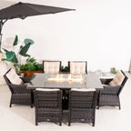 7-Piece Premium Outdoor Fire Pit Dining Set with Aluminum Frame & PE Wicker (PAG-1106R+013) - Direct Wicker