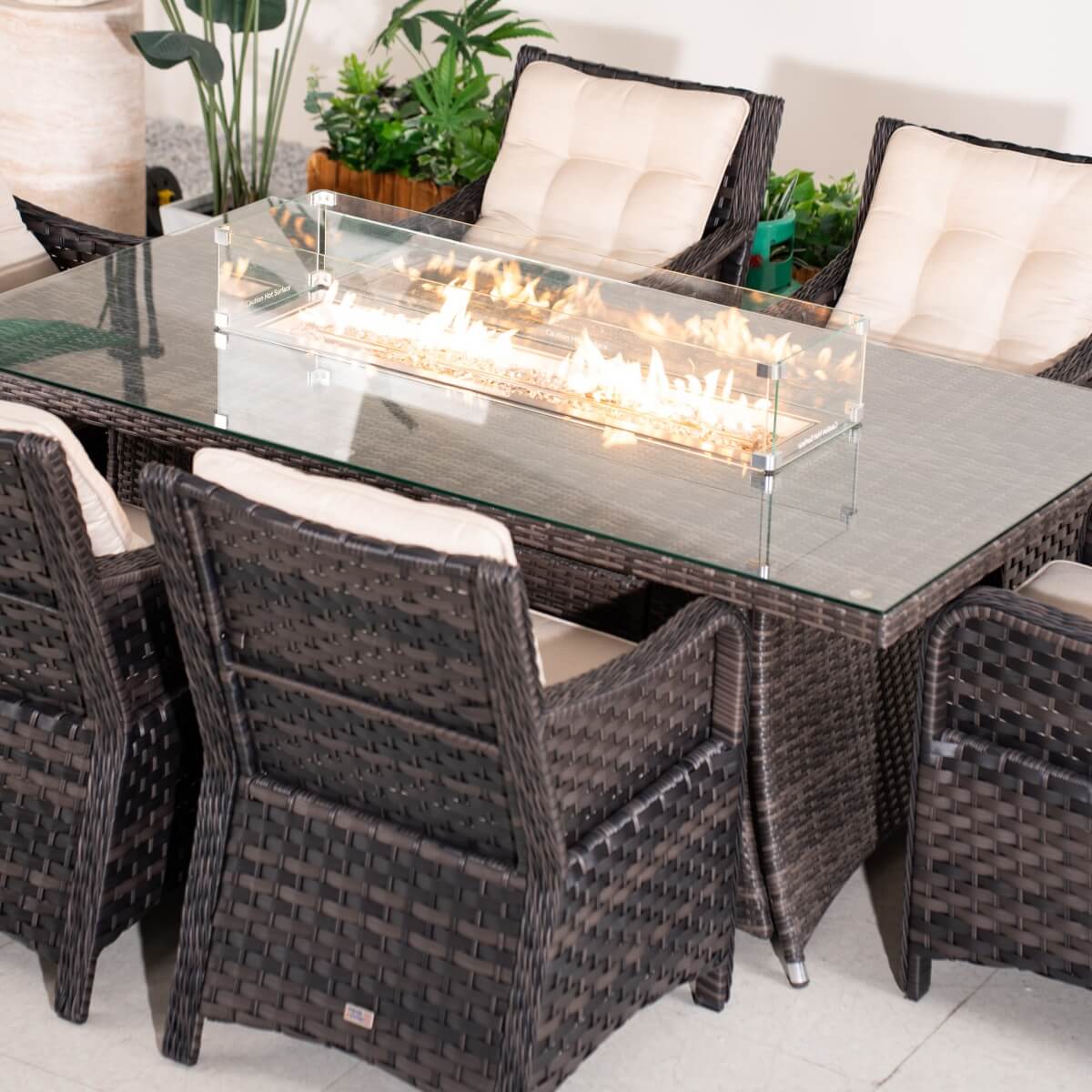 7-Piece Premium Outdoor Fire Pit Dining Set with Aluminum Frame & PE Wicker (PAG-1106R+013) - Direct Wicker