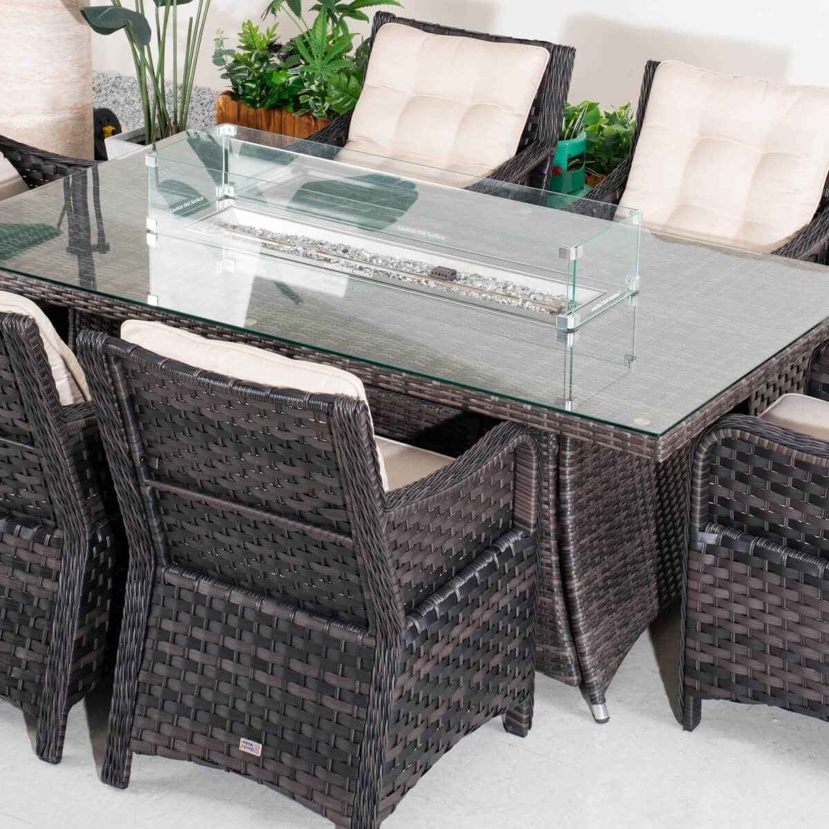 7-Piece Premium Outdoor Fire Pit Dining Set with Aluminum Frame & PE Wicker (PAG-1106R+013) - Direct Wicker