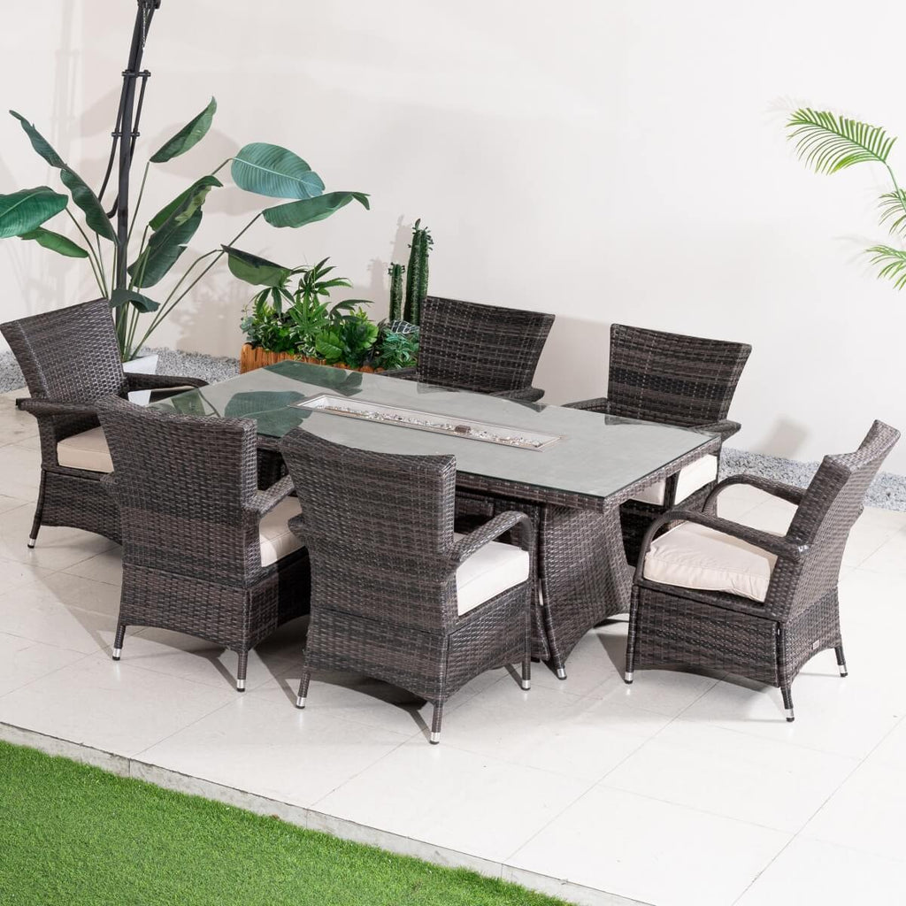 7-Piece Premium Outdoor Fire Pit Dining Set with Wicker Chairs (PAG-1106R+1123) - Direct Wicker