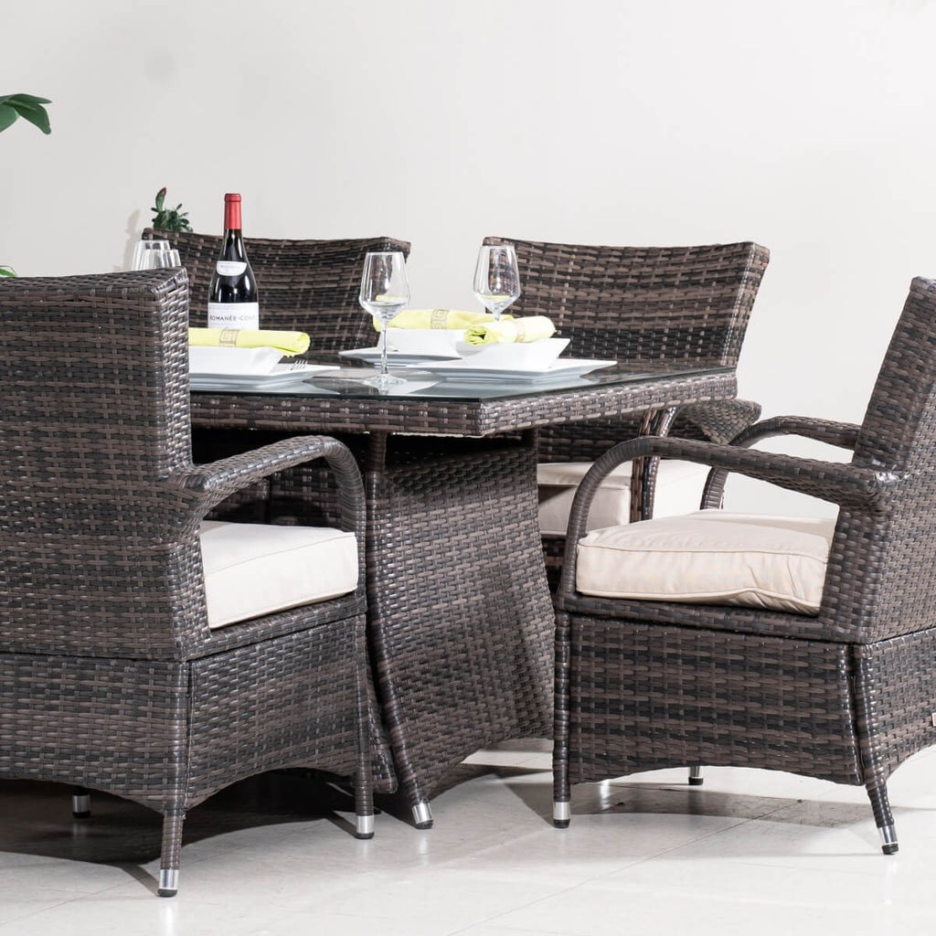 7-Piece Premium Outdoor Fire Pit Dining Set with Wicker Chairs (PAG-1106R+1123) - Direct Wicker