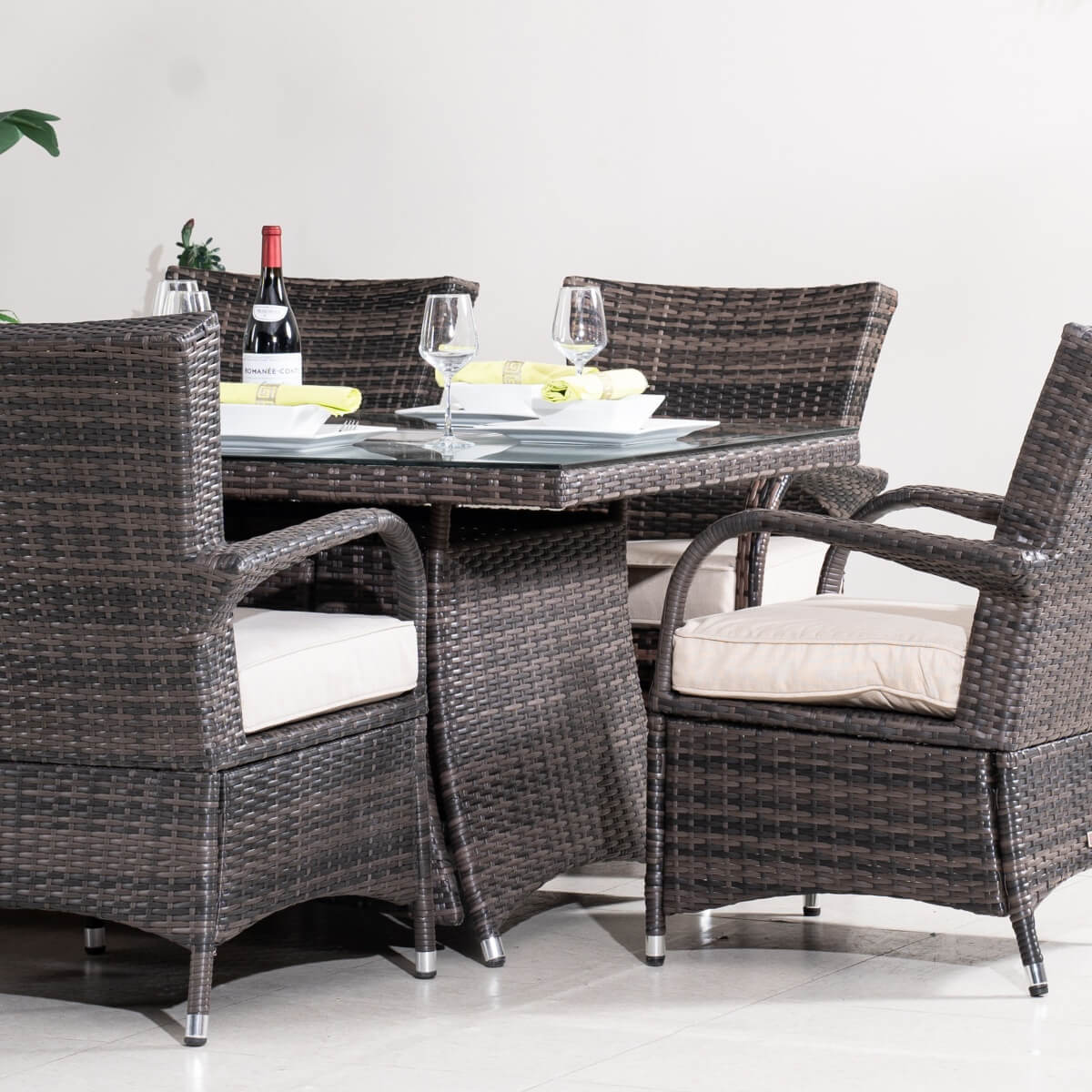 7-Piece Premium Outdoor Fire Pit Dining Set with Wicker Chairs (PAG-1106R+1123) - Direct Wicker