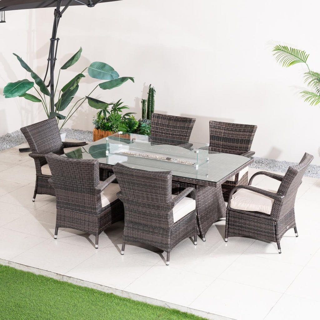 7-Piece Premium Outdoor Fire Pit Dining Set with Wicker Chairs (PAG-1106R+1123) - Direct Wicker