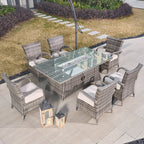 7-Piece Premium Outdoor Fire Pit Dining Set with Wicker Chairs (PAG-1106R+1123) - Direct Wicker
