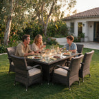 7-Piece Premium Outdoor Fire Pit Dining Set with Wicker Chairs (PAG-1106R+1123) - Direct Wicker