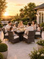 7-Piece Premium Outdoor Fire Pit Dining Set with Wicker Chairs (PAG-1106R+1123) - Direct Wicker