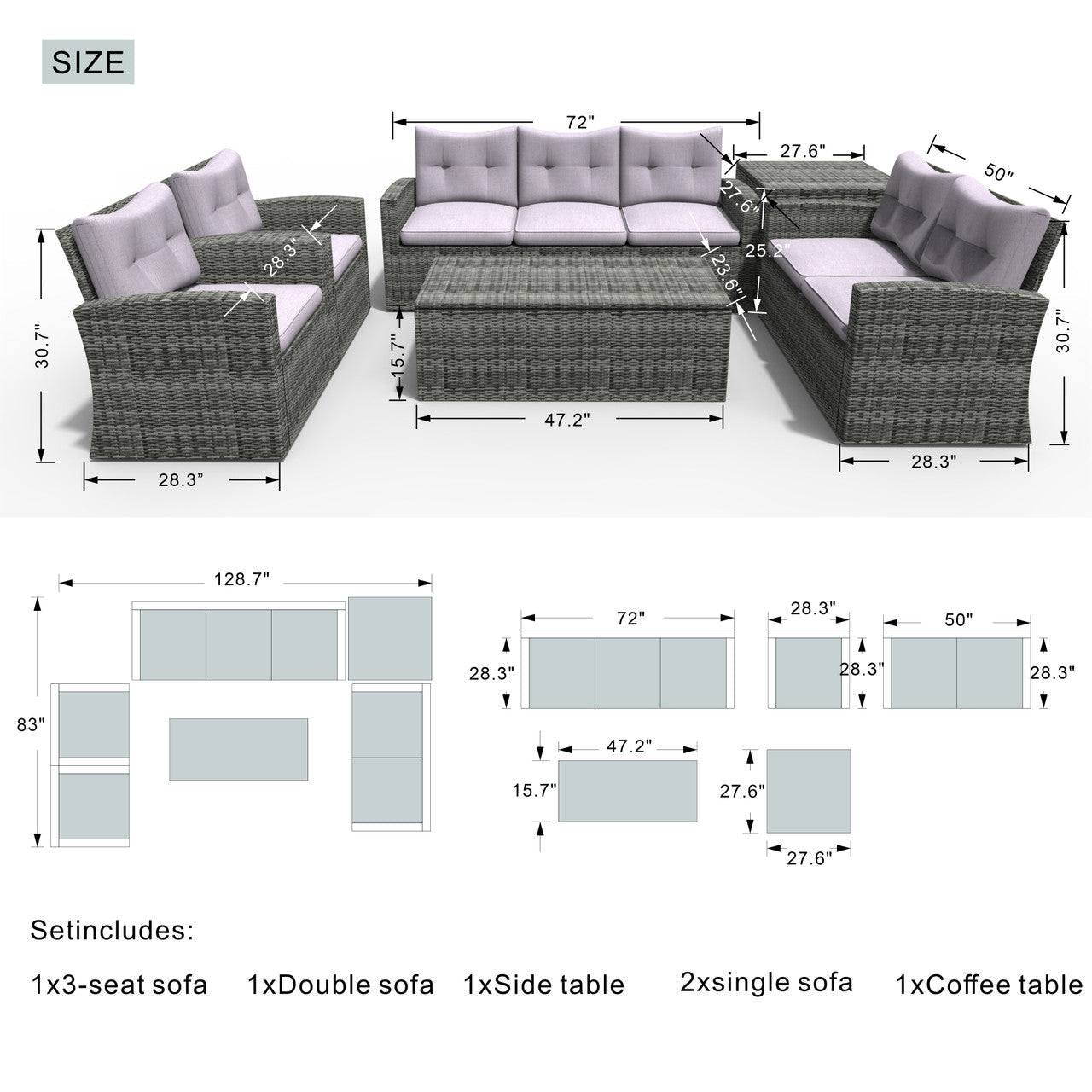 7 - Seat Conversation Set (PAS - 1503) - Direct Wicker