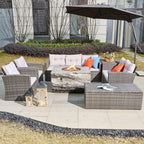 7 - Seat Outdoor Fire Pit Sofa Set with TerraFlame Rectangular Fire Pit Table (PAS - 1503+2170 - GR) - Direct Wicker