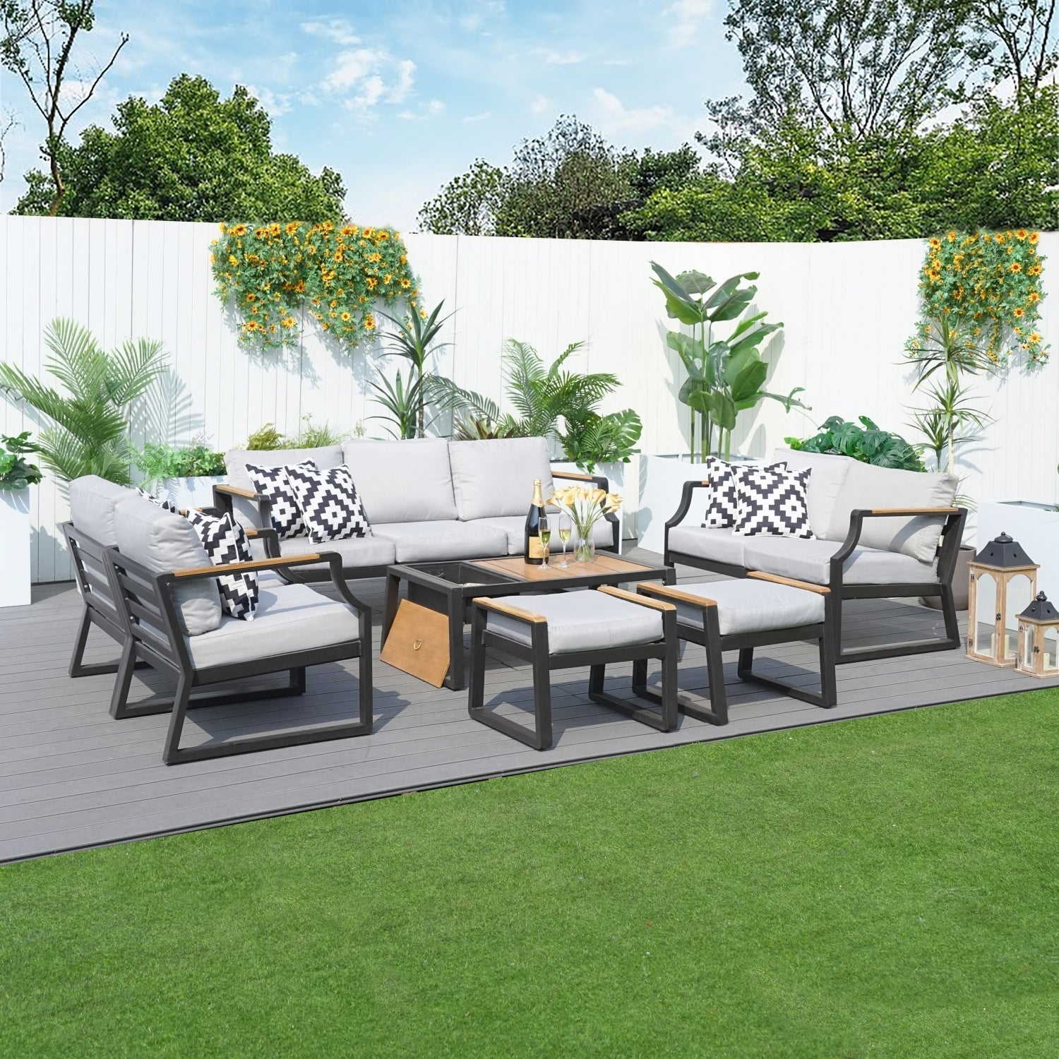 7-Seat Conversation Sofa Set with Drink Cooler (PAS-2101) - Direct Wicker