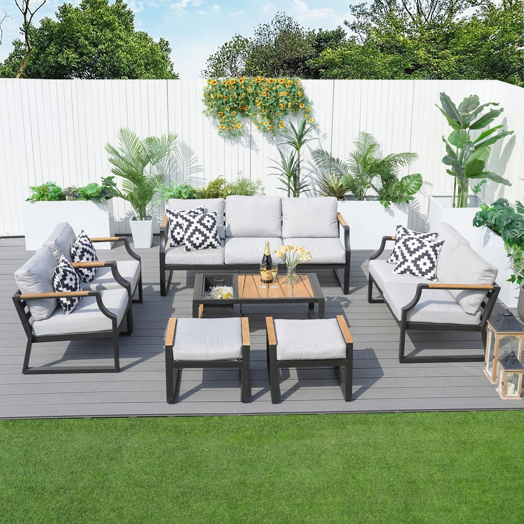 7-Seat Conversation Sofa Set with Drink Cooler (PAS-2101) - Direct Wicker