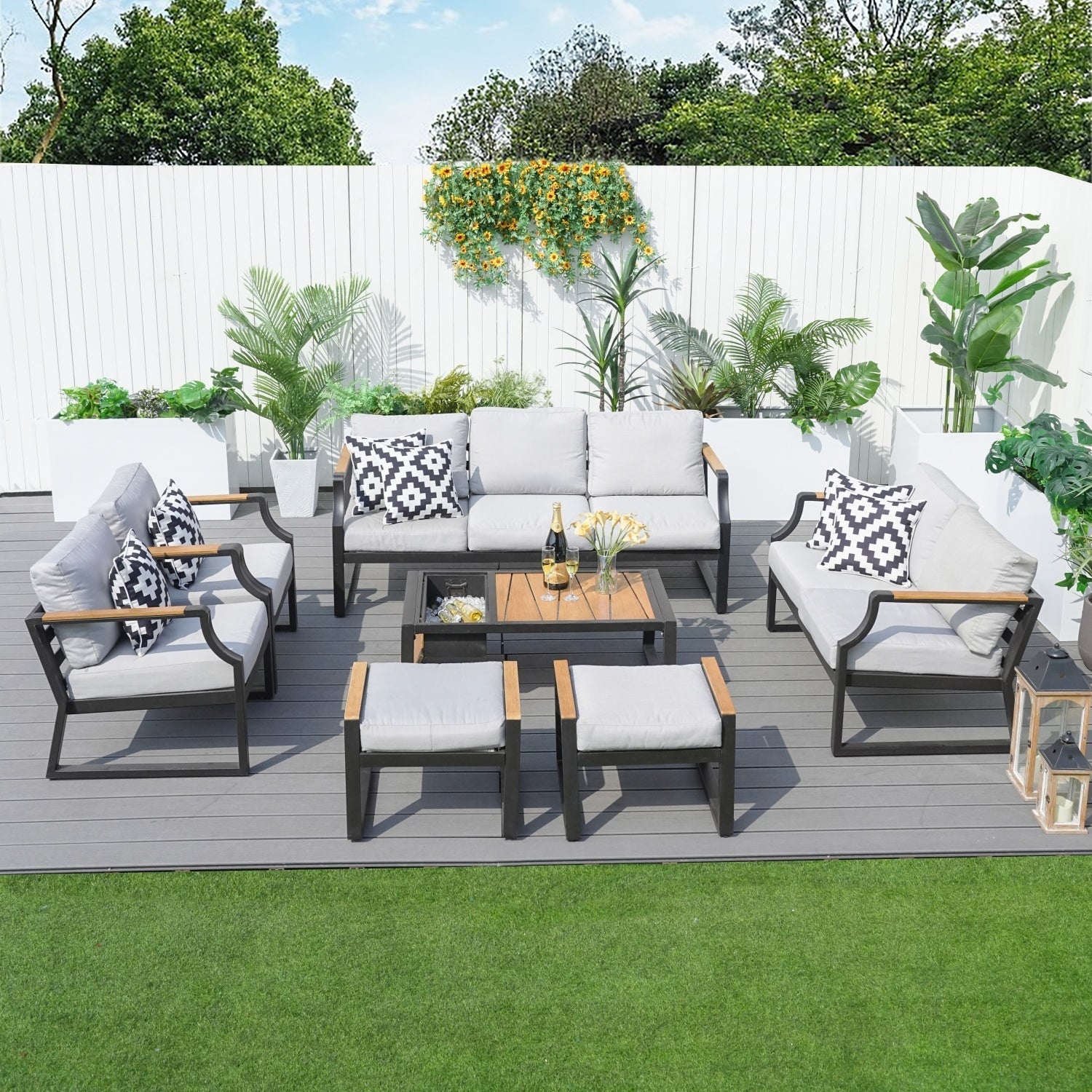 7-Seat Conversation Sofa Set with Drink Cooler (PAS-2101) - Direct Wicker