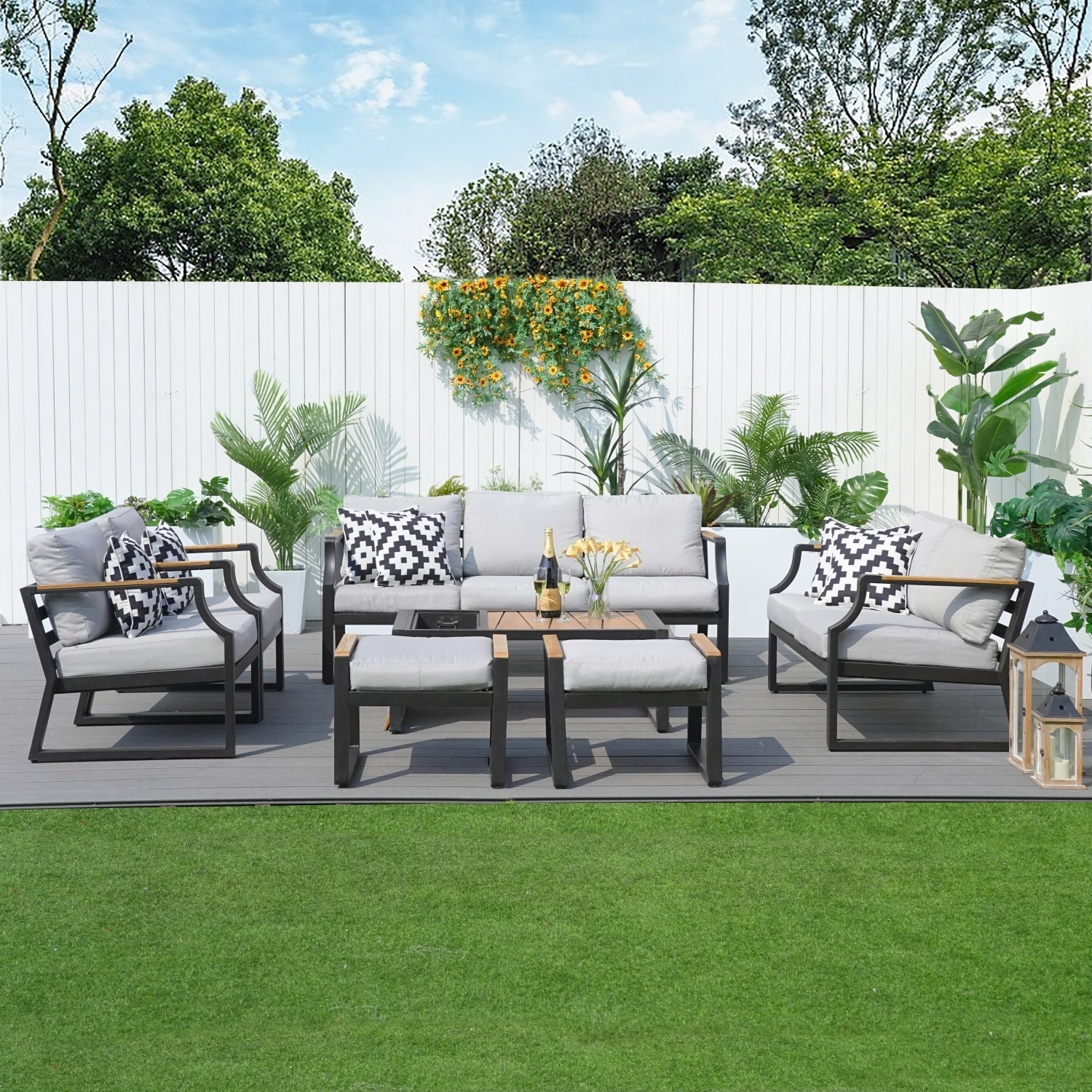 7-Seat Conversation Sofa Set with Drink Cooler (PAS-2101) - Direct Wicker