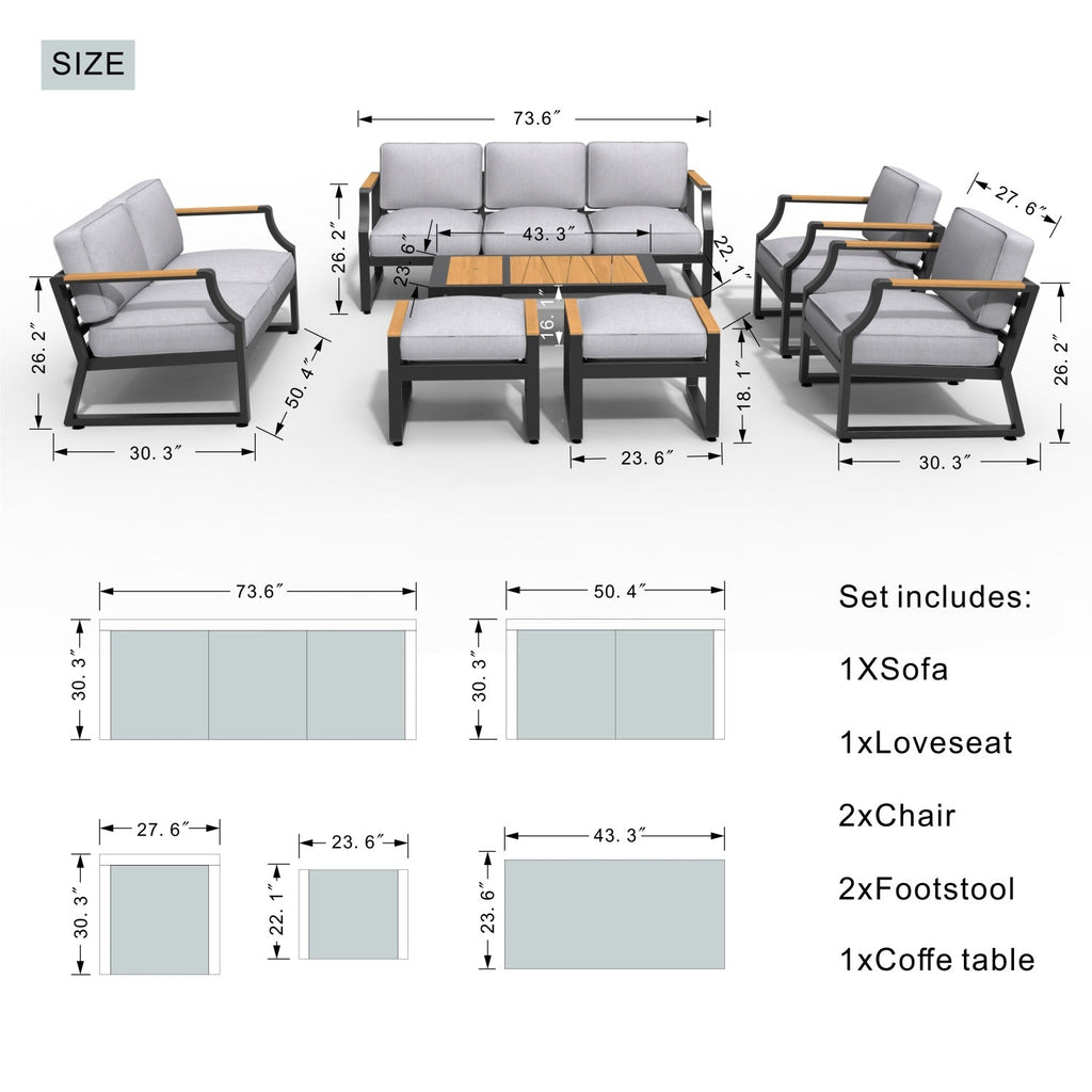 7-Seat Conversation Sofa Set with Drink Cooler (PAS-2101) - Direct Wicker