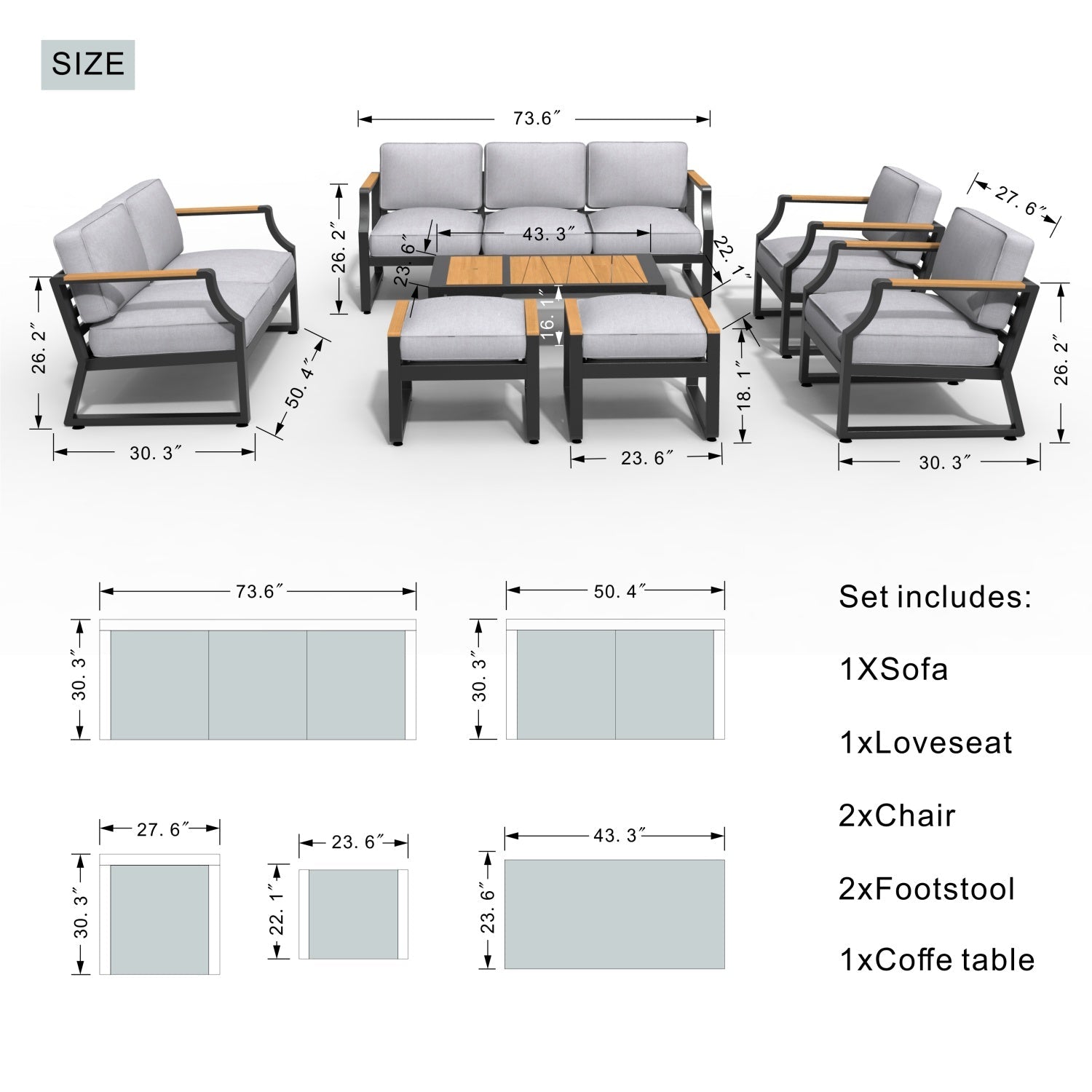 7-Seat Conversation Sofa Set with Drink Cooler (PAS-2101) - Direct Wicker