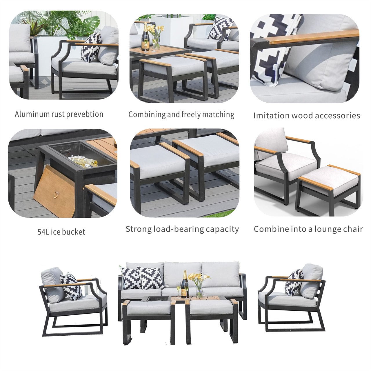 7-Seat Conversation Sofa Set with Drink Cooler (PAS-2101) - Direct Wicker