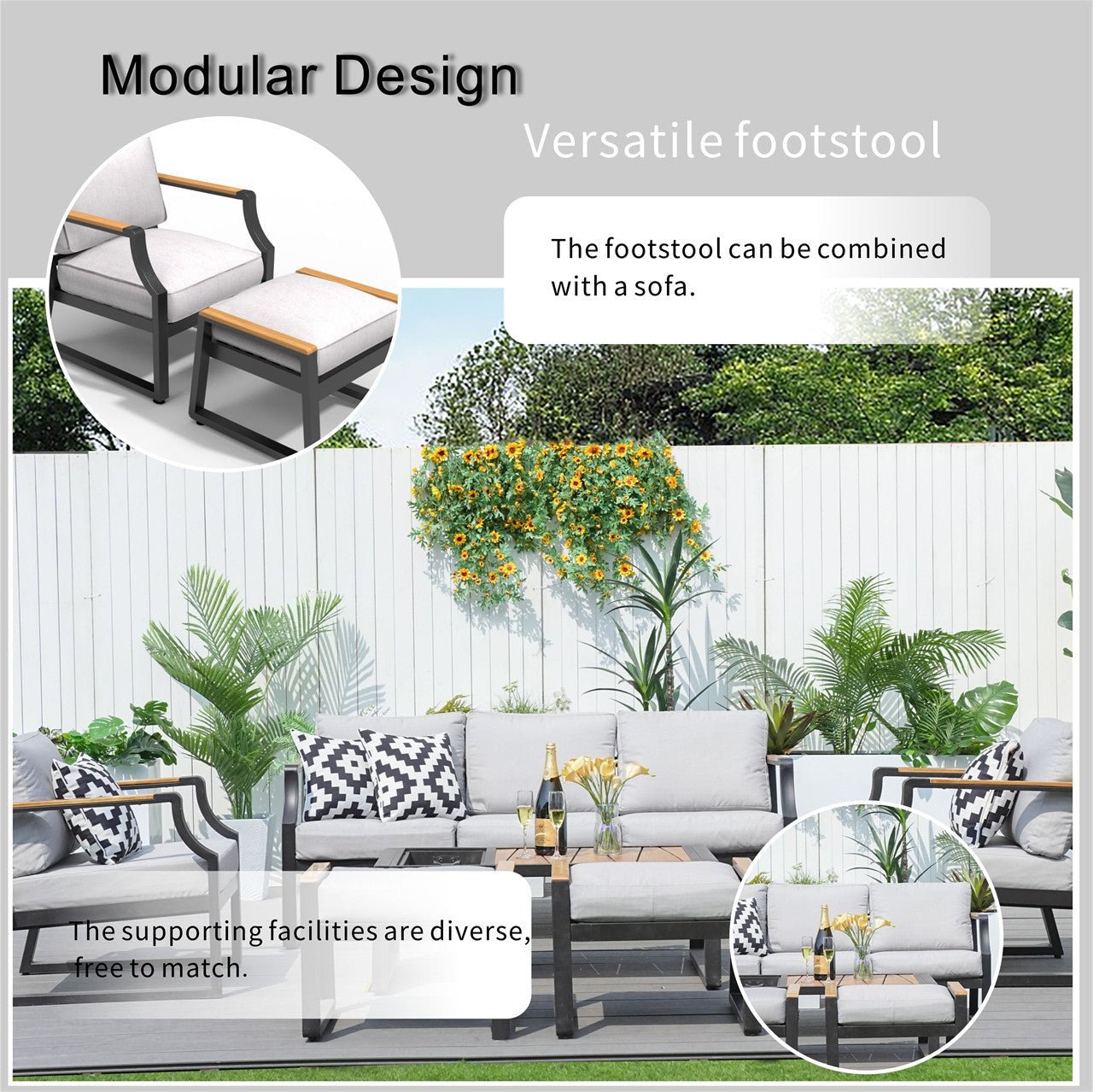 7-Seat Conversation Sofa Set with Drink Cooler (PAS-2101) - Direct Wicker